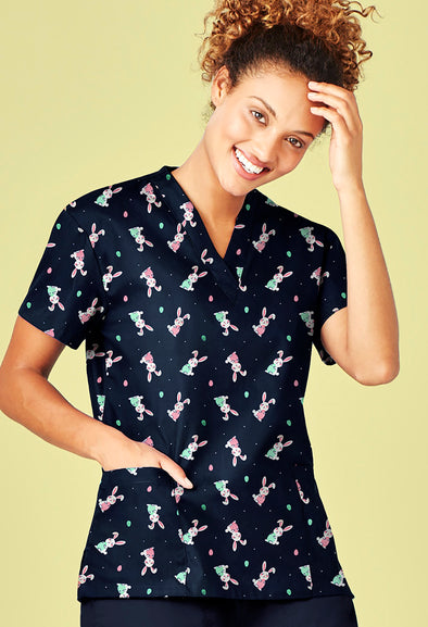 Biz Care Womens Easter V-Neck Short Sleeve Scrub Top - CST152LS