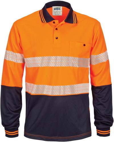 DNC 3513 hi vis taped micromesh polo with long sleeves