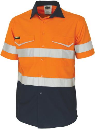 DNC 3587 Hi Vis ripstop tradies short sleeve shirt with tape
