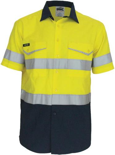 DNC 3587 Hi Vis ripstop tradies short sleeve shirt with tape
