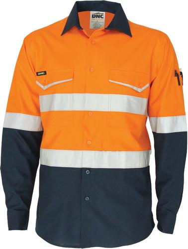 DNC 3588 Hi Vis ripstop tradies long sleeve shirt with tape