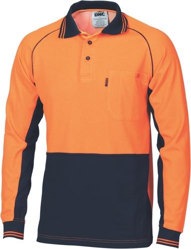 DNC 3720 hi vis cotton back polo with under sleeve vents long sleeve