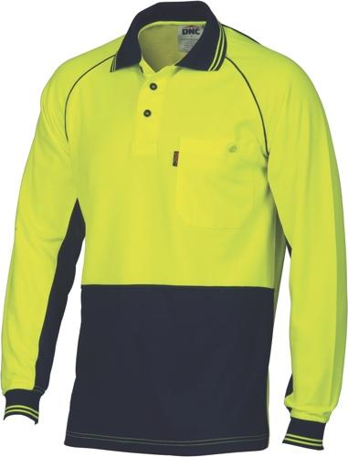 DNC 3720 hi vis cotton back polo with under sleeve vents long sleeve