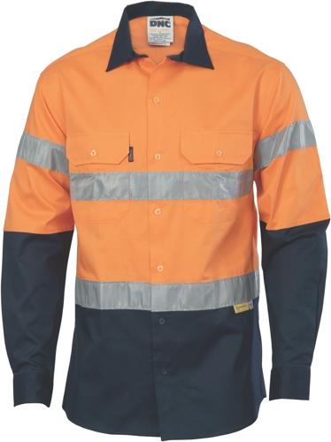 DNC 3736 hi vis cotton drill long sleeve shirt with tape