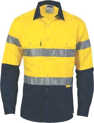 DNC 3736 hi vis cotton drill long sleeve shirt with tape