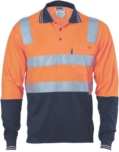 DNC 3818 hi vis cotton back long sleeve polo with tape