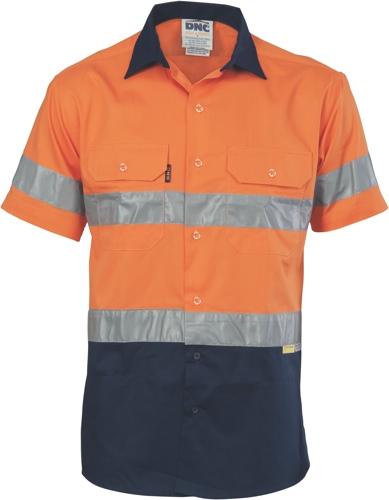 DNC 3833 hi vis cotton drill short sleeve shirt with tape