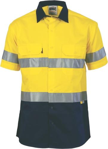 DNC 3835 hi vis cotton drill short sleeve shirt with tape