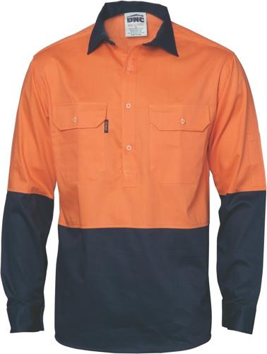 DNC 3834 hi vis cotton drill closed front long sleeve shirt