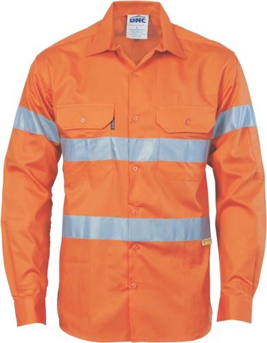 DNC 3835 hi vis cotton drill long sleeve shirt with tape