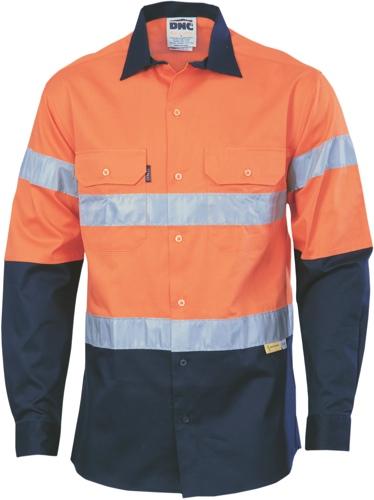 DNC 3836 hi vis cotton drill long sleeve shirt with tape