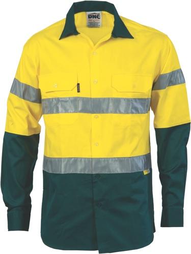 DNC 3836 hi vis cotton drill long sleeve shirt with tape