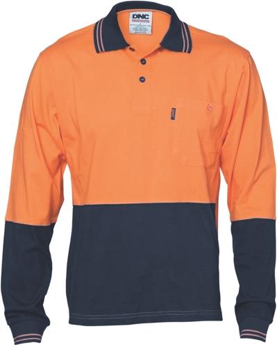 DNC 3846 hi vis cool breeze cotton jersey polo with under arm mesh vents long sleeve