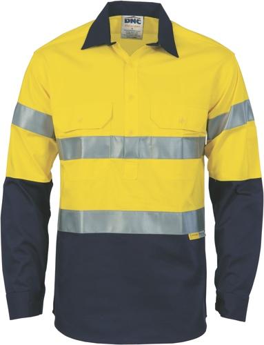 DNC 3849 hi vis cotton closed front drill long sleeve shirt with tape