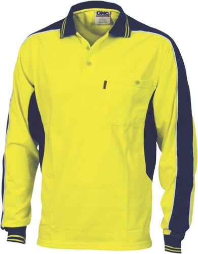 DNC 3896 poly cotton contrast polo shirt long sleeve
