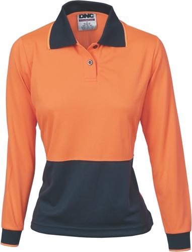 DNC 3898 Womens Hi Vis Two Tone Cool Breathe Polo Shirt - Long Sleeve