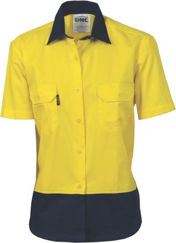 DNC 3931 Hi Vis Ladies Cotton drill Short Sleeve Shirt