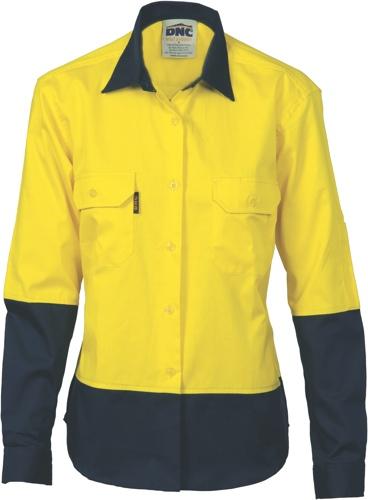 DNC 3932 Hi Vis Ladies Cotton Drill Long Sleeve Shirt
