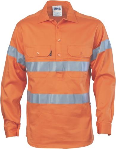 DNC 3945 hi vis cool lightweight half buttoned long sleeve shirt with under arm vents day/night compliant
