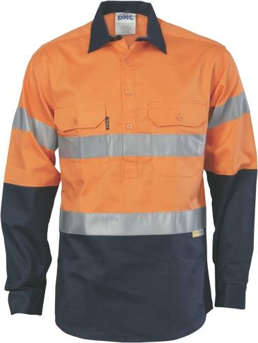 DNC 3949 hi vis cool lightweight half buttoned long sleeve shirt with under arm vents day/night compliant