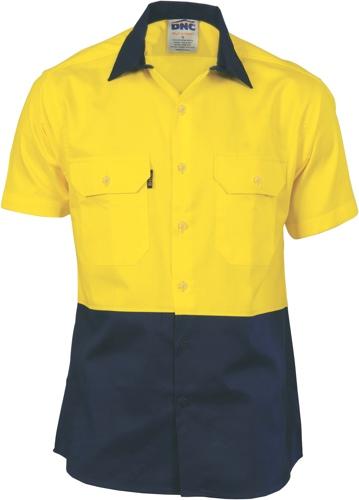 DNC 3980 hi vis cotton drill vented shirt short sleeve shirt