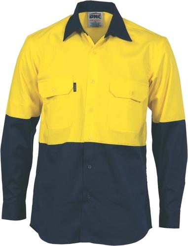 DNC 3981 hi vis cotton drill vented shirt long sleeve shirt