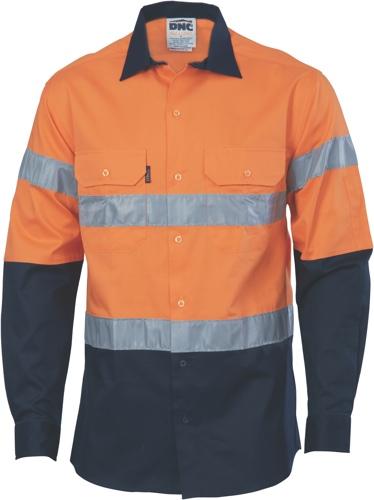 DNC 3982 hi vis cotton drill under arm vents long sleeve shirt with tape