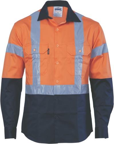 DNC 3983 HiVis Day/Night 2 Tone Drill Shirt with H Pattern Tape - Long sleeve