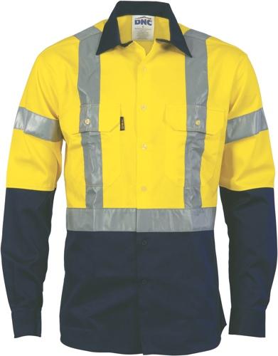 DNC 3983 HiVis Day/Night 2 Tone Drill Shirt with H Pattern Tape - Long sleeve