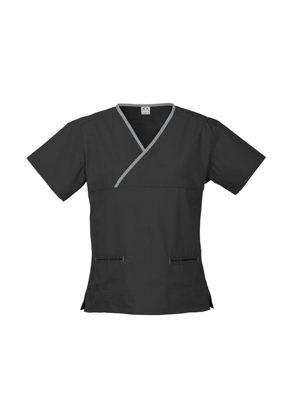 Biz Collection Ladies Contrast Crossover Scrubs Top  - H10722