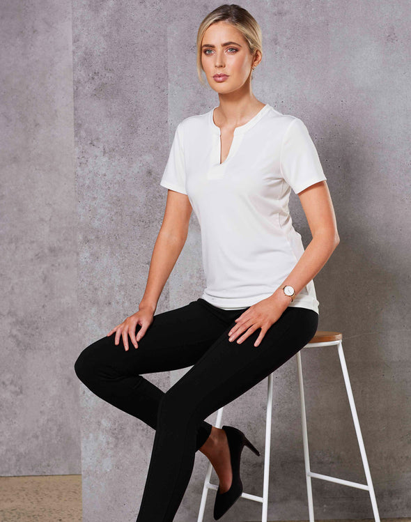 Ladies' V-neck with Tab S/S Knit Top - M8840