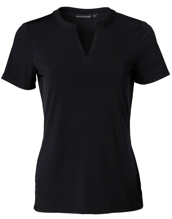 Ladies' V-neck with Tab S/S Knit Top
