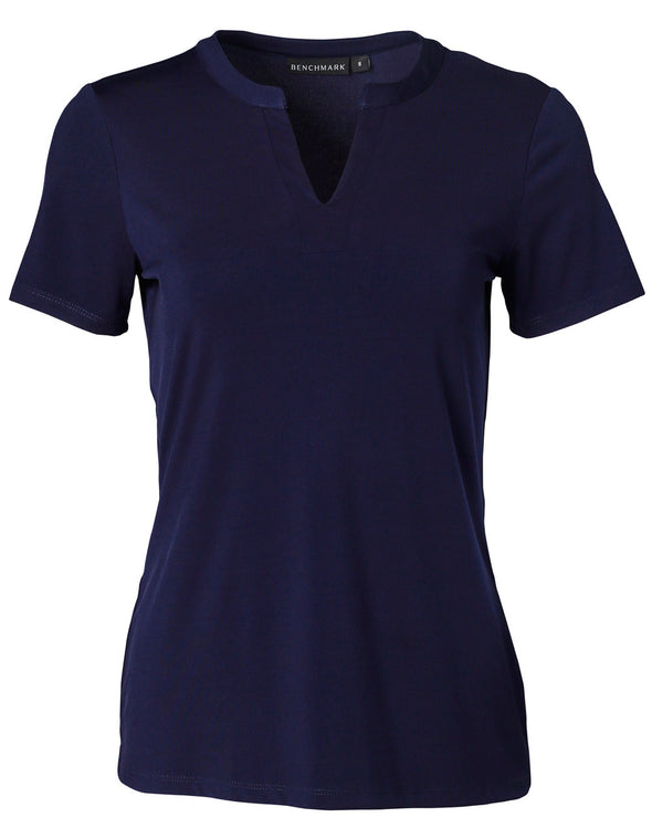 Ladies' V-neck with Tab S/S Knit Top