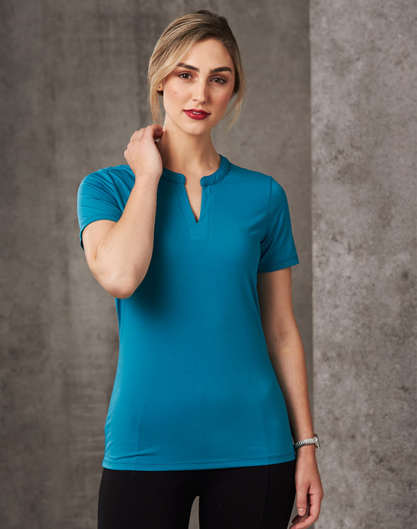 Ladies' V-neck with Tab S/S Knit Top - M8840