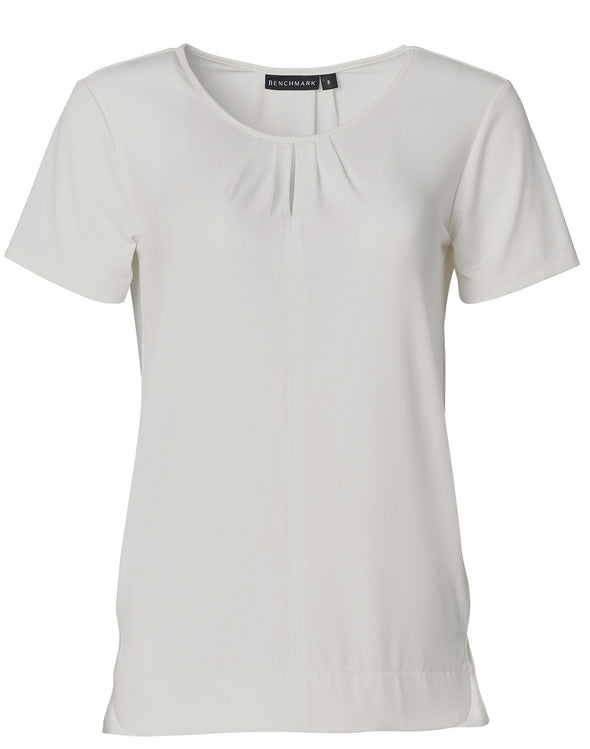 Ladies' Round Neck with Pleats S/S Knit Top 