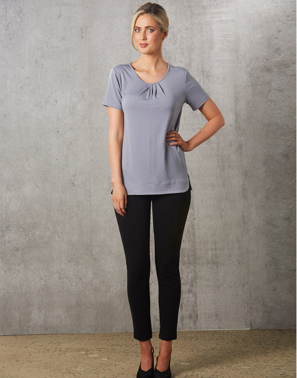 Ladies' Round Neck with Pleats S/S Knit Top  - M8850
