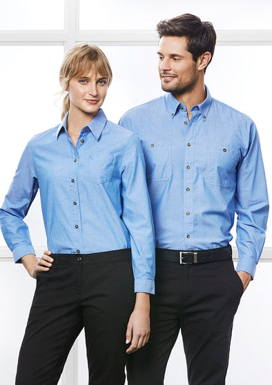 Biz Collection Mens Wrinkle Free Chambray Long Sleeve Shirt  - SH112