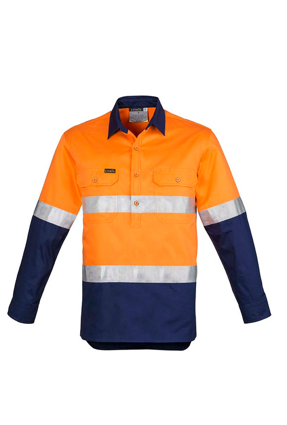 SYZMIK Mens Hi Vis Closed Front L/S Shirt - Hoop Taped - ZW550