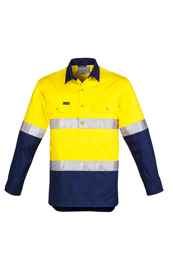 Mens Hi Vis Closed Front L/S Shirt - Hoop Taped - ZW550